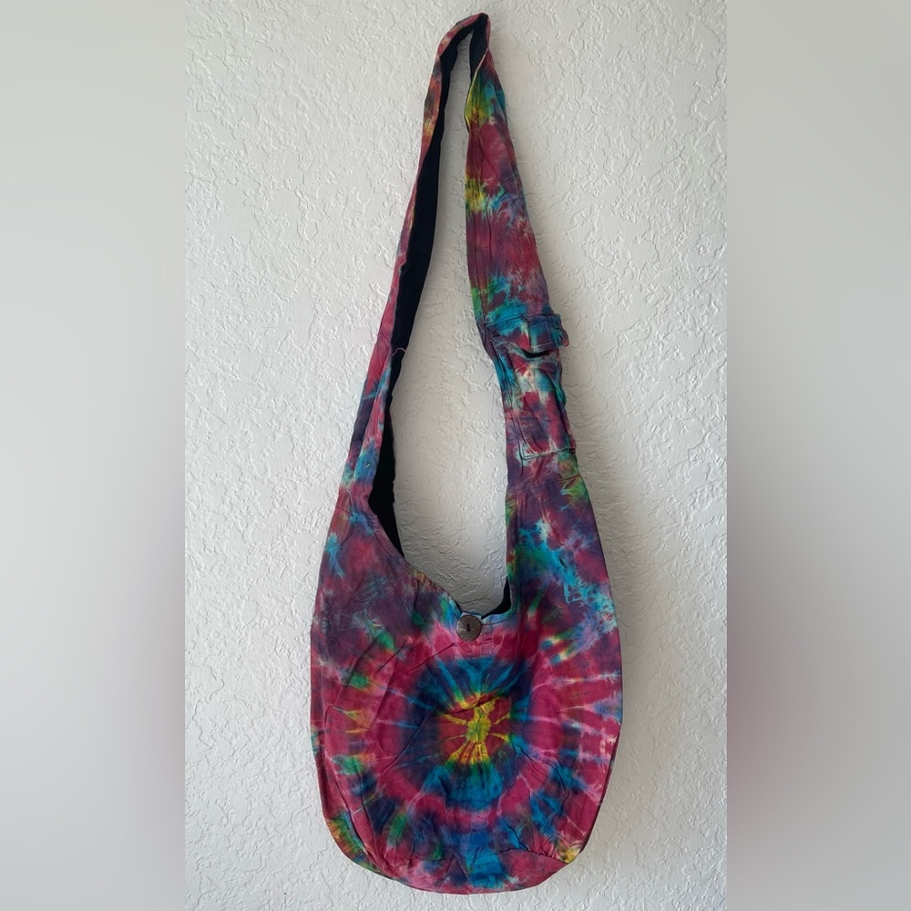 Boho Tie Dye Cotton Crossbody Hobo Bag In Pink AND Blue Brand New - Picture 8 of 13